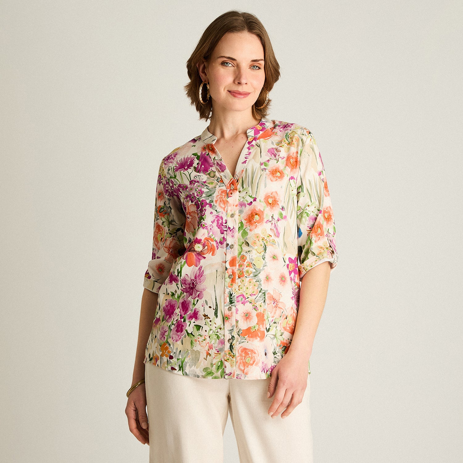 Blusa Fucsia Floral Larga